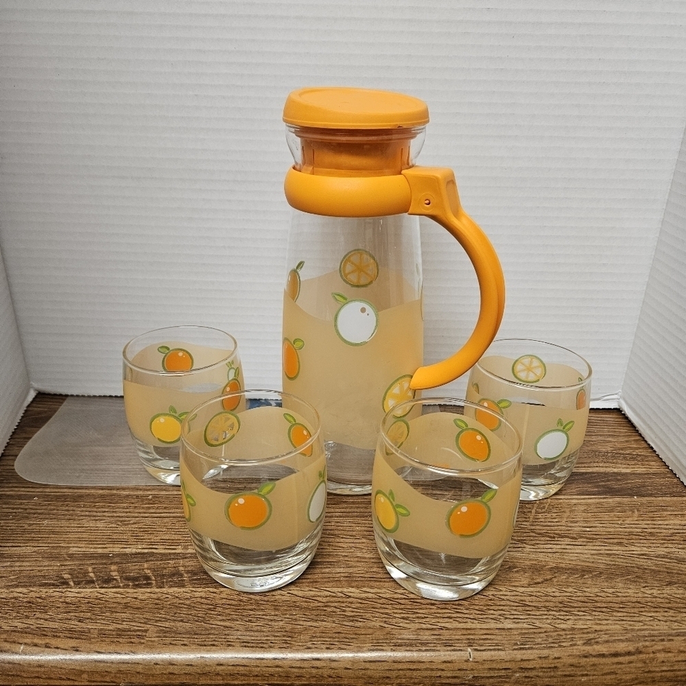 Vintage Stokes 5-Piece Juice Pitcher and Drinking Glass Set